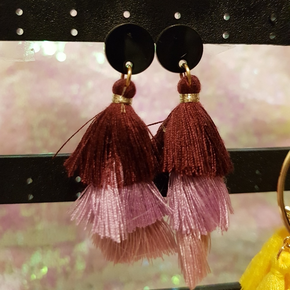 Shades of purple tassel earrings